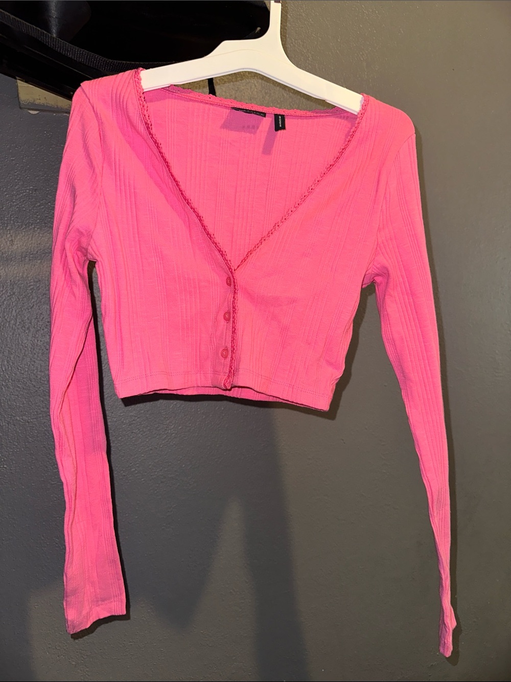 ASOS Bright Pink Ribbed Cropped Button-Up Top